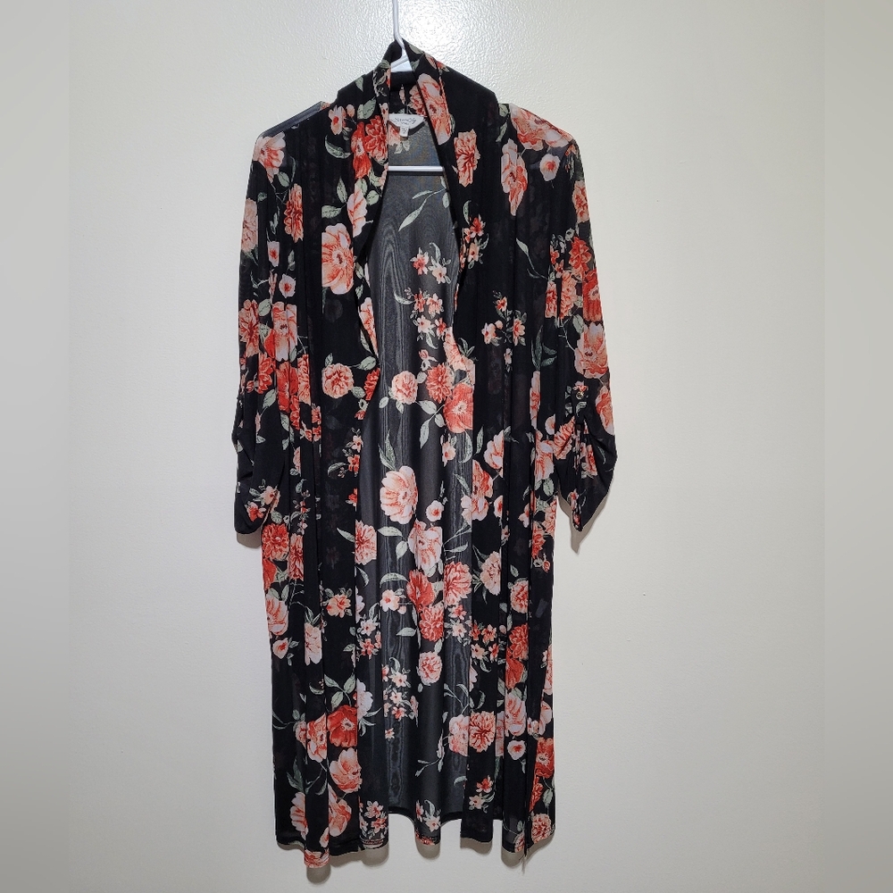 Siren Lily Black and Pink Floral Kimono